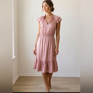 Banana Republic Dusty Rose V-Neck Ruffle Midi Dress